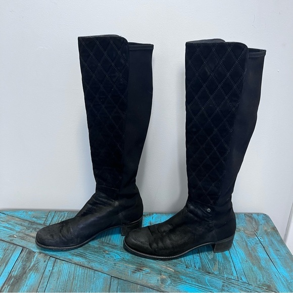 Stuart Weitzman Black Quilted Suede Boots Size 9 - Picture 6 of 15